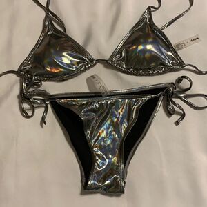 Shein Size Small two piece bikini.  Looks like a liquid silver.  Very sexy